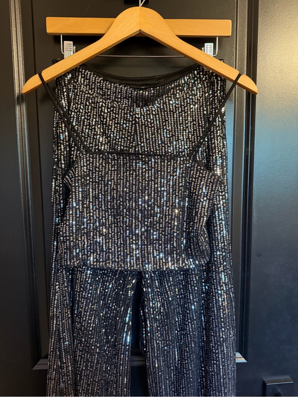 Altar’d State Black Sequin Two-Piece Top and Pants Set